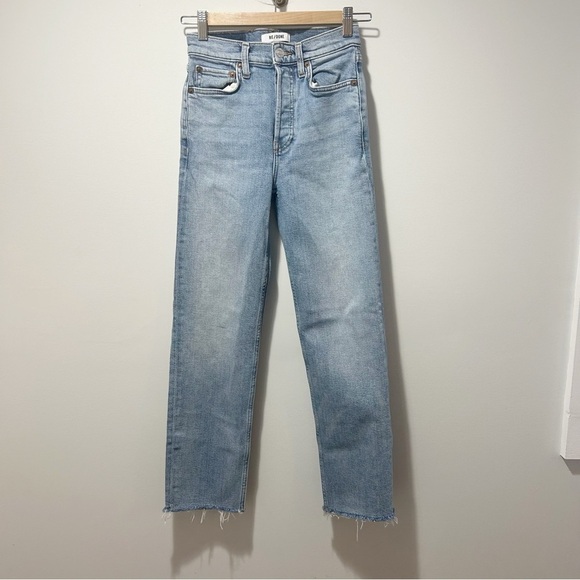 Re/Done 70s Stove Pipe Jeans Size 24 High Rise Mid 90s Color Button Fly Raw Hem - Picture 3 of 16